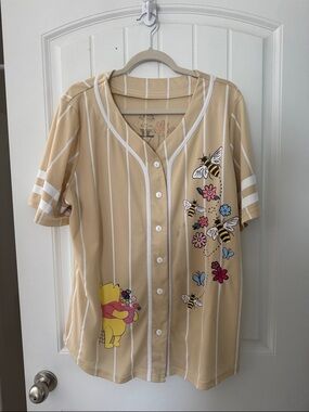 Winnie the Pooh Beige Striped Baseball Jersey Top